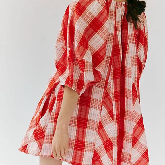 Free People Bop Around Red Plaid Romper Size Small - Picture 1 of 5